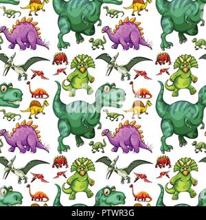Various types of dinosaur seamless pattern illustration Stock Vector