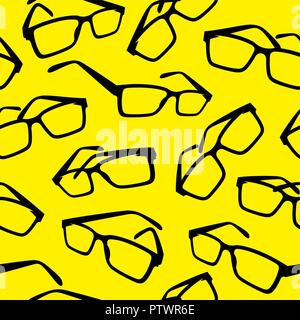 Creative seamless background with glasses. Abstract vector backdrop in black and yellow colors Stock Vector