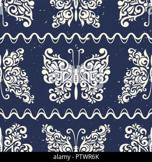 Seamless pattern with butterflies. Abstract vector illustration with grunge effect. Use for fabric, pattern fills, web page background Stock Vector