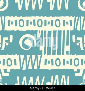 Hand drawn ethnic seamless background with grunge effect. Tribal pattern for your design. Use for fabric, pattern fills, web page background. Zigzag a Stock Vector