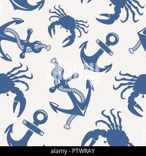 Seamless marine background with anchors and crabs. Use for fabric design, pattern fills and web page decoration Stock Vector