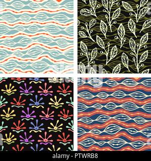 Set of abstract vector seamless patterns. Trendy textures. Hand drawn ethnic backgrounds. Use for fabric, pattern fills, web page background Stock Vector