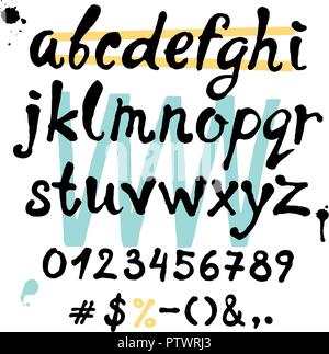 Handwritten trendy vector alphabet. Drawing calligraphic letters written by art brush. Lowercase letters of the alphabet Stock Vector