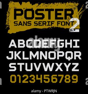 Poster Geometric font / Vintage vector typeface for headlines, posters, labels and other uses / Uppercase letters and numbers on a grunge background / Stock Vector