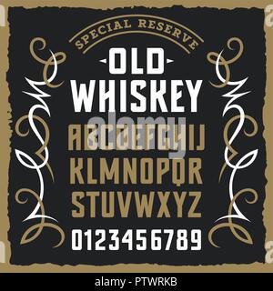 Vintage label font / Sample design with grunge and decorative elements / Uppercase letters and numbers Stock Vector
