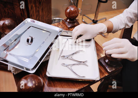 manicure and pedicure tools close up on Spa salon background Stock Photo