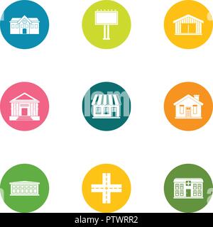 Edifice icons set, flat style Stock Vector