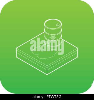 Toxic waste spilling from barrel icon green vector Stock Vector