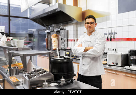 chef at kebab shop Stock Photo