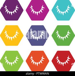 Tooth necklace icons set 9 vector Stock Vector