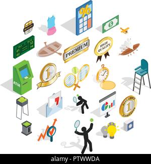 Win at competition icons set, isometric style Stock Vector