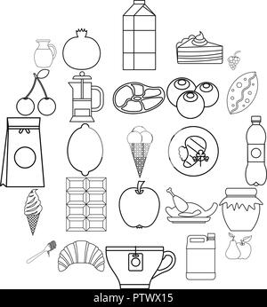 Nutrition icons set, outline style Stock Vector