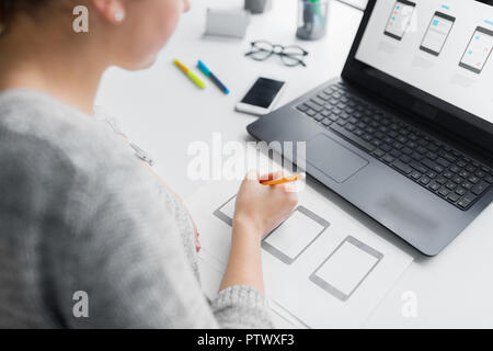 web designer working on user interface at office Stock Photo
