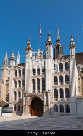 Guildhall in London, England. The grade I listed building is the ceremonial and administrative centre of the City of London and its Corporation. Stock Photo