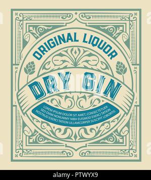 Gin label with floral ornaments Stock Vector