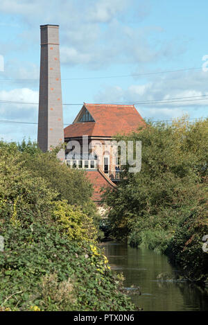 Walthamstow Wetlands, Marine Engine House, previously Ferry Lane pumping Station with Swift tower looking along Coppermill Stream London Borough of Walthams Forest England Britain UK Stock Photo