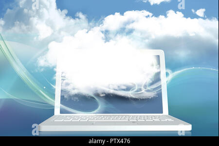 Digital Cloud illustrated on Laptop and Blue Colors and Blank Space for Creativity. 3D Rendered Stock Photo