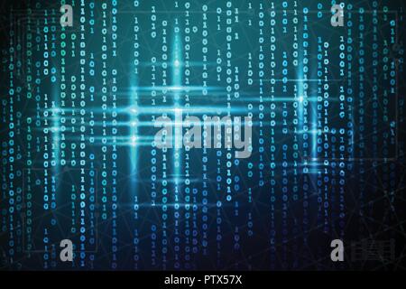 Abstract matrix background. Vector illustration. Binary code blue. Virtual technologies. Stock Vector