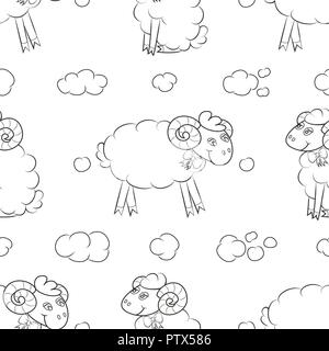 Fluffy sheep flying in the clouds. Baby Wallpaper. Vector illustration. Stock Vector