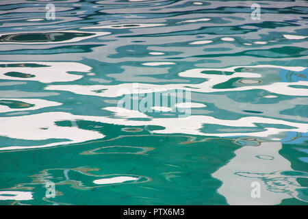 Abstract sun glare reflections on sea water surface background Stock Photo