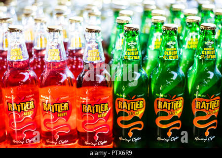 Bottles of Rattler produced by Cornish Cyder farm, Healeys. Stock Photo