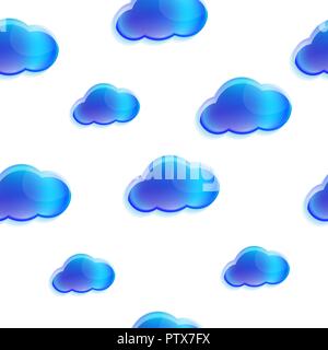 Seamless background with stylized cartoon blue clouds on a white background Stock Vector