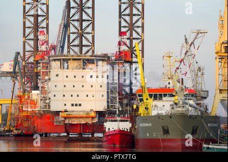 Jackup rig Petrobaltic is under repair in Gdanska Stocznia Remontowa ...