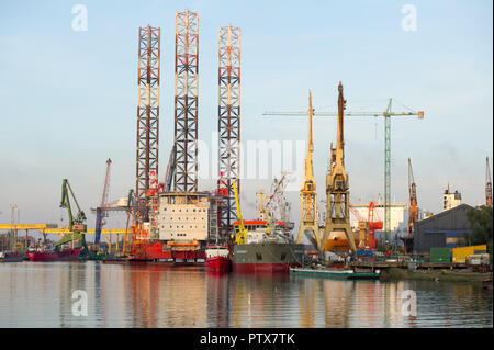 Jackup rig Petrobaltic is under repair in Gdanska Stocznia Remontowa ...