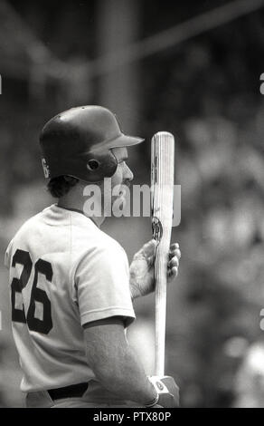 1970s, historical, Major League Baseball (MLB) USA, close-up of a batter with helmet standing with his bat in his hands assessing the situtation of the game. Stock Photo