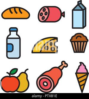 concept illustration of set food grocery icons Stock Vector Image & Art ...