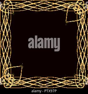 Vector golden frame with hearts effects of light. Preparation for postcard Christmas wedding Shining rectangle. on a black background. Vector illustra Stock Vector