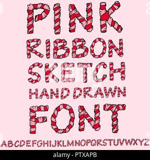 Wrapped in a ribbon alphabet. Set of pink letters. Vector illustration. Stock Vector