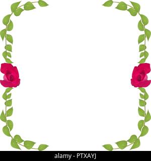 Vector frame of leaves and twigs two with red roses realistic for decoration events isolated on white background Stock Vector