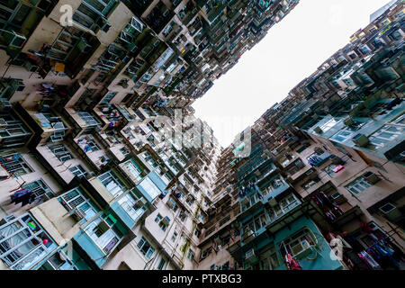 Hong Kong - August 8 2016: Yik Cheong Building, high density public housing estate in Quarry Bay, Hong Kong where filming of Transformers Stock Photo