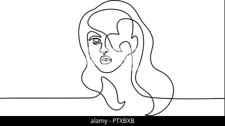 Continuous one line drawing. Abstract portrait of young woman. Vector illustration Stock Vector