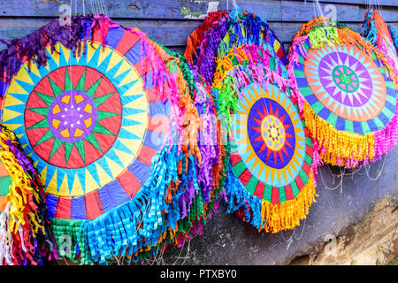 Santiago Sacatepequez, Guatemala - November 1, 2017: Selling kites during giant kite festival honoring spirits of the dead on All Saints Day. Stock Photo