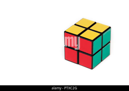 Four tiles rubik's kind of cube, simple puzzle isolated on white background Stock Photo