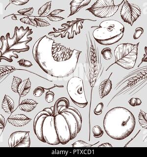 Vector seamless pattern of autumn pattern. Hand drawn vector illustration Stock Vector