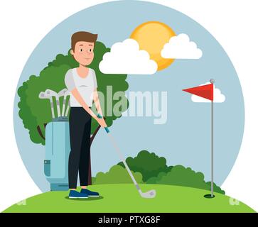 young man practicing golf Stock Vector