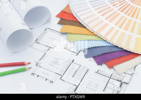 Color palette for housing decoration project with detail of plan and ...