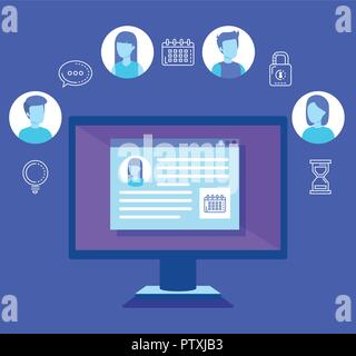 computer with social media icons Stock Vector