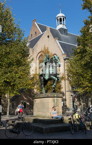 Utrecht, Netherlands - September 27, 2018: Bronze statue of saint Willibrordus at the Janskerkhof Stock Photo