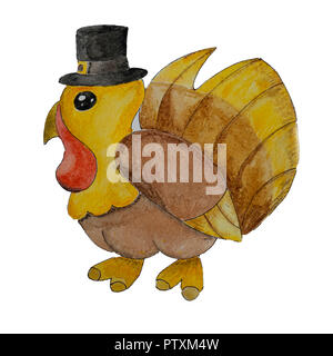 watercolor sketch Illustration of a Happy Thanksgiving Celebration Design with Cartoon Turkey. Stock Photo