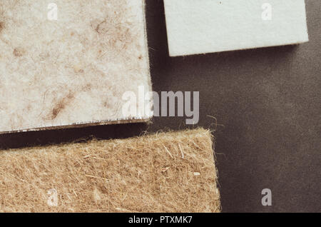 natural fibers building insulation materials samples - thermal insulation concept Stock Photo