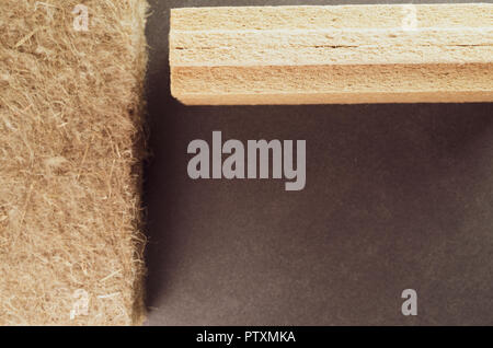 natural fibers building insulation materials samples - thermal insulation concept Stock Photo