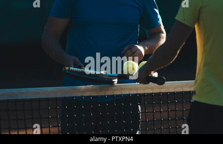 Tennis player after match game Stock Photo
