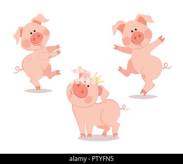 Cartoon dancing little pig. The year of the pig. Chinese New Year. Stock Vector