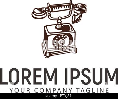 classic telephone hand drawn logo design concept template Stock Vector