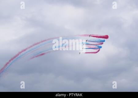 Red Arrows during a display at Folkestone Air Show in 2018 Stock Photo