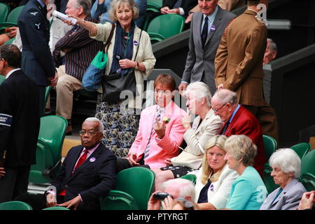View of Royal Box at Wimbledon, on central court, 2nd of July 2016.Sir Cliff Richard. Stock Photo